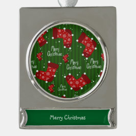 Vrolijk kerstpatroon rood wit en groen verzilverd banner ornament
