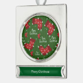 Vrolijk kerstpatroon rood wit en groen verzilverd banner ornament (Links)