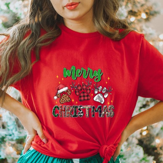 Vrolijk Kerstpaw Print Vrouwen T-shirt