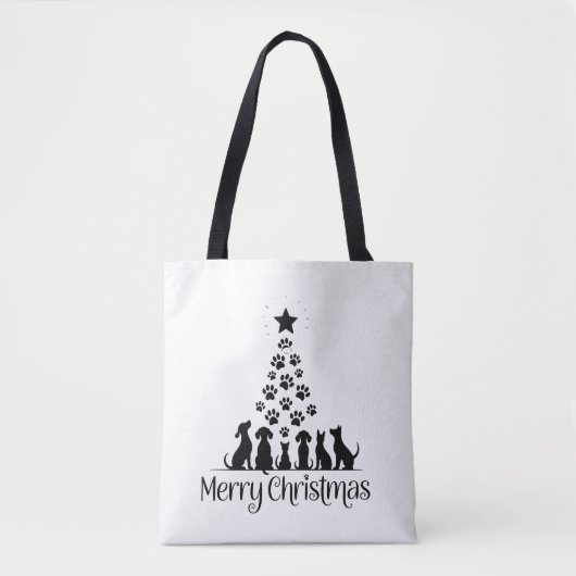 Vrolijk Kerstpaw Tree Hondenliefhebber Cat Lover M Tote Bag (Voorkant)