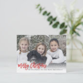 Vrolijk kerstpenseel Manuscript Red Holiday Foto Briefkaart (Staand voorkant)