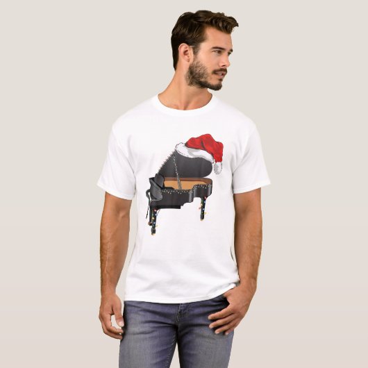 Vrolijk kerstpiano met Santa Hat Essential Cos T-shirt (Voorkant volledig)