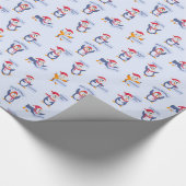 Vrolijk kerstpinguïns cadeaupapier (Hoek)