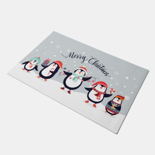 Vrolijk kerstpinguïns deurmat (Schuin)