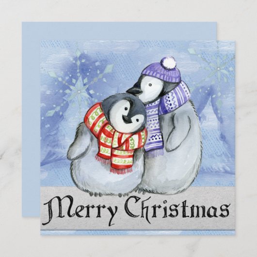 Vrolijk kerstpinguïns feestdagenkaart (Voorkant / Achterkant)