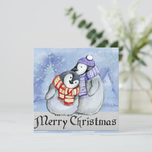 Vrolijk kerstpinguïns feestdagenkaart (Staand voorkant)