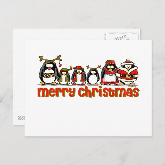Vrolijk kerstpinguïns feestdagenkaart (Voorkant / Achterkant)
