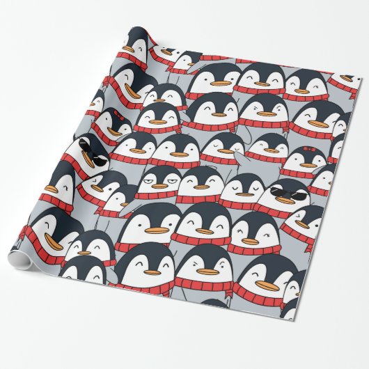 Vrolijk kerstpinguïns! Gift Wrapper Cadeaupapier (Uitgerold)