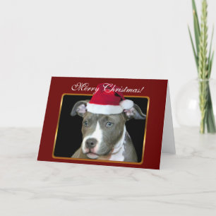 Vrolijk kerstpitbull puppy wenskaart feestdagen kaart