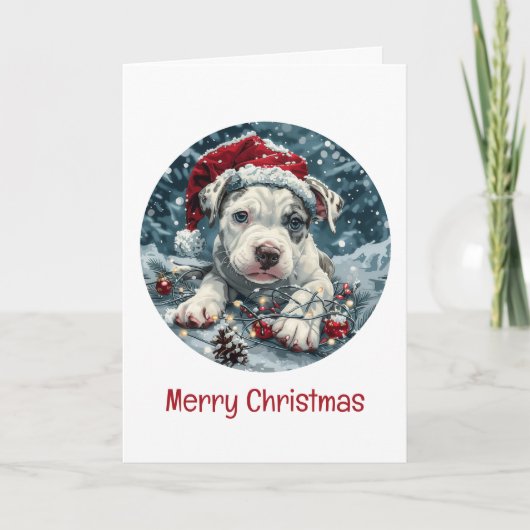 Vrolijk Kerstpitbull Santa Puppy Feestdagen Kaart (Voorkant)