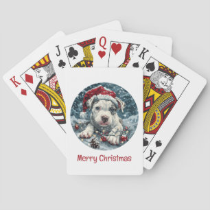 Vrolijk Kerstpitbull Santa Puppy Pokerkaarten