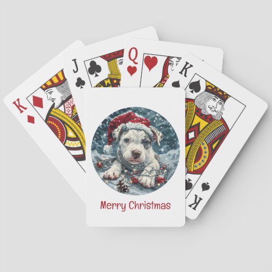Vrolijk Kerstpitbull Santa Puppy Pokerkaarten (Achterkant)