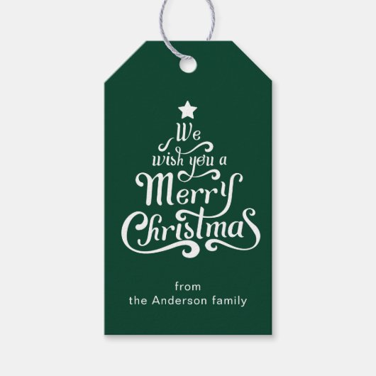 Vrolijk kerstplezier groene gepersonaliseerde vaka cadeaulabel (Voorkant)