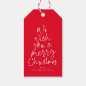 Vrolijk kerstplezier rode gepersonaliseerde vakant cadeaulabel (Voorkant)