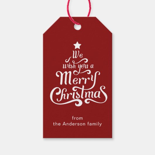 Vrolijk kerstplezier rode gepersonaliseerde vakant cadeaulabel (Voorkant)