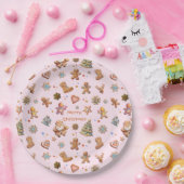 Vrolijk kerstplezier Schattige peperkoek roze Papieren Bordje (Feest)