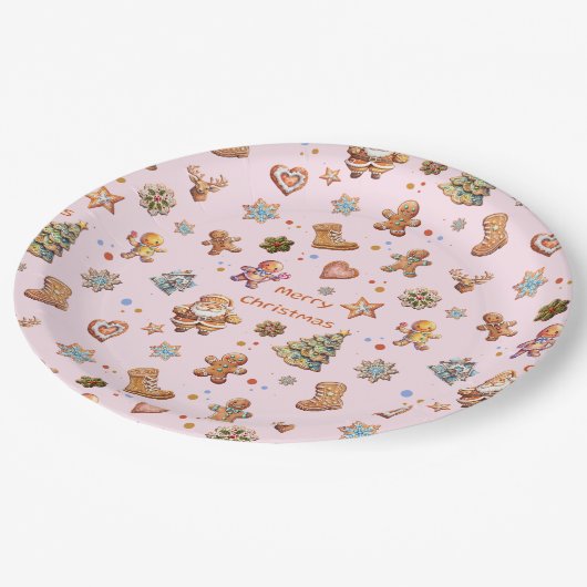 Vrolijk kerstplezier Schattige peperkoek roze Papieren Bordje (Gekanteld)