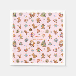 Vrolijk kerstplezier Schattige peperkoek roze Servet