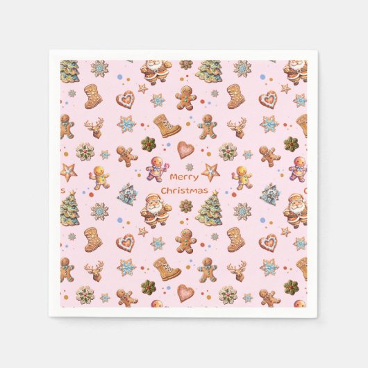 Vrolijk kerstplezier Schattige peperkoek roze Servet (Voorkant)
