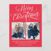 Vrolijk Kerstplezier Script 2 Foto's Rode Vakantie Briefkaart (Voorkant)
