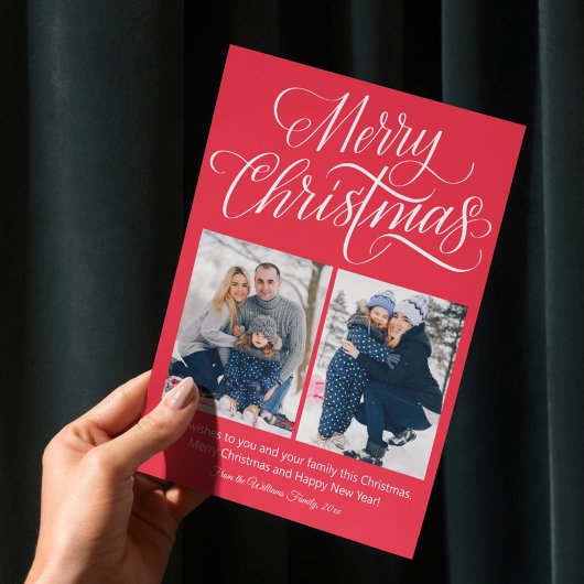 Vrolijk Kerstplezier Script 2 Foto's Rode Vakantie Briefkaart