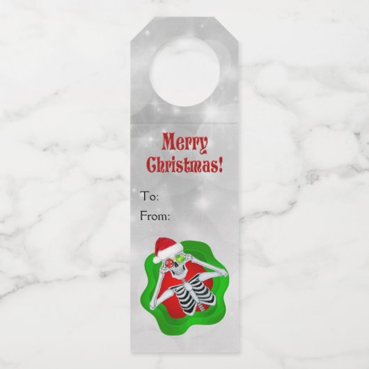 Vrolijk kerstplezier Skeleton Ornamenten in Circle Flessenhanger (Voorkant)