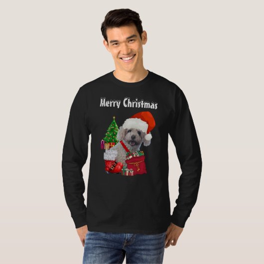 Vrolijk kerstpoedel T-shirt met lange mouwen (Voorkant volledig)