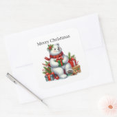 Vrolijk kerstpolair beer vierkante sticker (Envelop)