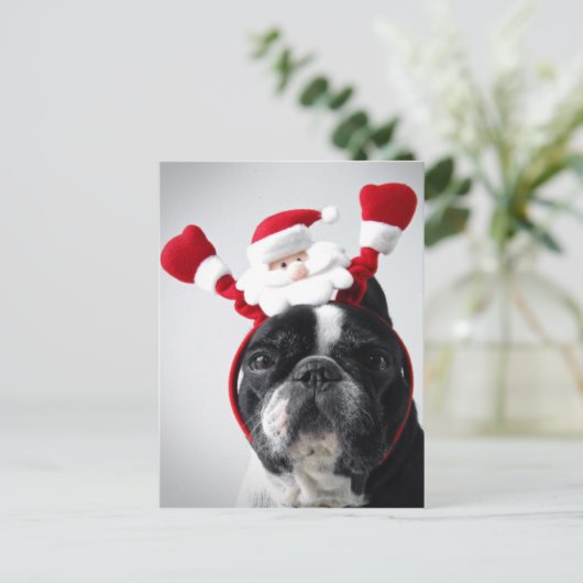 Vrolijk kerstportret van Franse bulldog Feestdagenkaart (Staand voorkant)