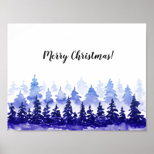Vrolijk kerstposter. Blauw winterlandschap. Poster