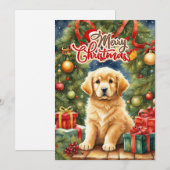 Vrolijk kerstpuppy en kerstboom feestdagenkaart (Voorkant / Achterkant)