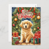 Vrolijk kerstpuppy en kerstboom feestdagenkaart (Voorkant / Achterkant)