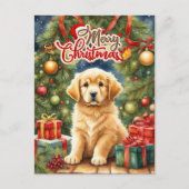 Vrolijk kerstpuppy en kerstboom feestdagenkaart (Voorkant)