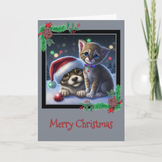 Vrolijk kerstpuppy en Wenskaart Kitten Bedankkaart (Voorkant)