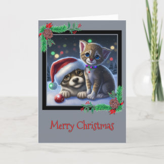 Vrolijk kerstpuppy en Wenskaart Kitten Bedankkaart