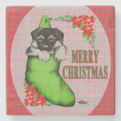 Vrolijk kerstpuppy stenen onderzetter (Voorkant)