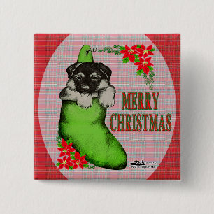 Vrolijk kerstpuppy vierkante button 5,1 cm
