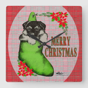 Vrolijk kerstpuppy vierkante klok