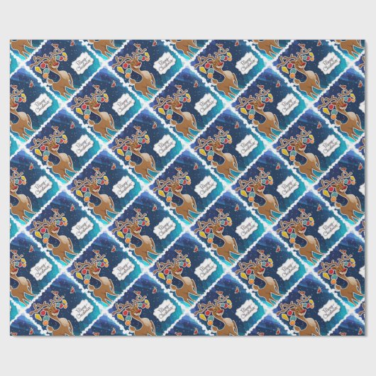 Vrolijk kerstrancer rennieren cadeaupapier (Vlak)