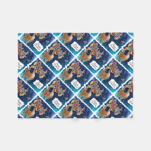 Vrolijk kerstrancer rennieren fleece deken (Voorkant (Horizontaal))