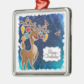 Vrolijk kerstrancer rennieren metalen ornament (Links)