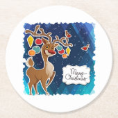 Vrolijk kerstrancer rennieren ronde kartonnen onderzetter (Voorkant)