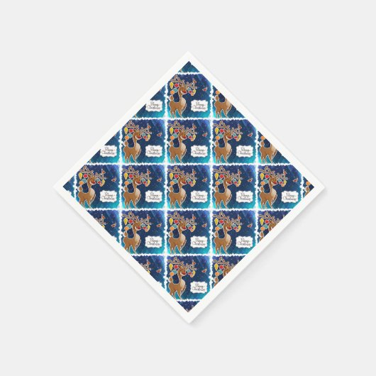 Vrolijk kerstrancer rennieren servet (Hoek)