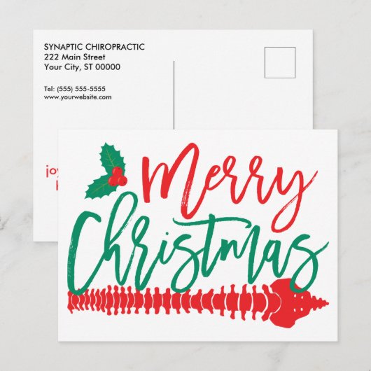 Vrolijk kerstrecept en Holly Chiropractic Feestdagenkaart (Voorkant / Achterkant)