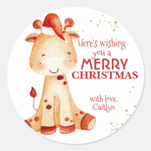Vrolijk kerstrecker, Giraffe kerstman, Kinder kers Ronde Sticker