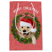 Vrolijk kerstrecorder op poka-stippen medium cadeauzakje (Voorkant)