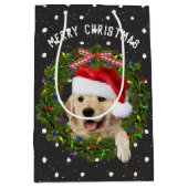 Vrolijk kerstrecorder op poka-stippen medium cadeauzakje (Voorkant)