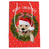 Vrolijk kerstrecorder op poka-stippen medium cadeauzakje (Voorkant)