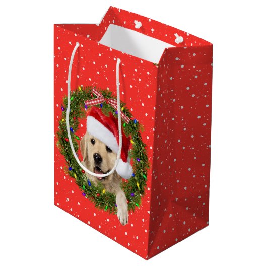 Vrolijk kerstrecorder op poka-stippen medium cadeauzakje (Achterkant Gekanteld)