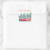 Vrolijk kerstrecro Car en Sled Wintery Vierkante Sticker (Tas)